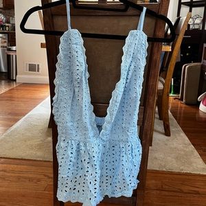 Never worn eyelet deep V crop top